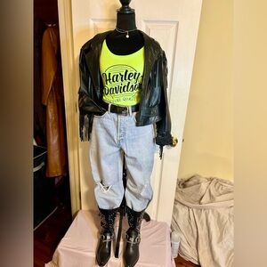 Women’s Neon Green Harley Davidson‎ Rhinestone Graphic Tee-shirt M